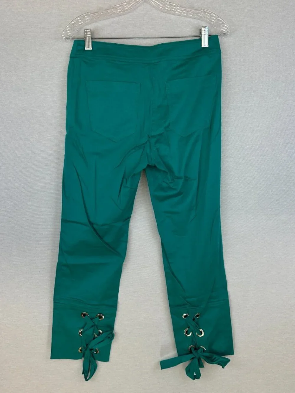 iROO WOMEN'S TURQUOISE DRESS PANTS, LACE-UP DETAILS AT THE HEM, WAIST 28-28 in